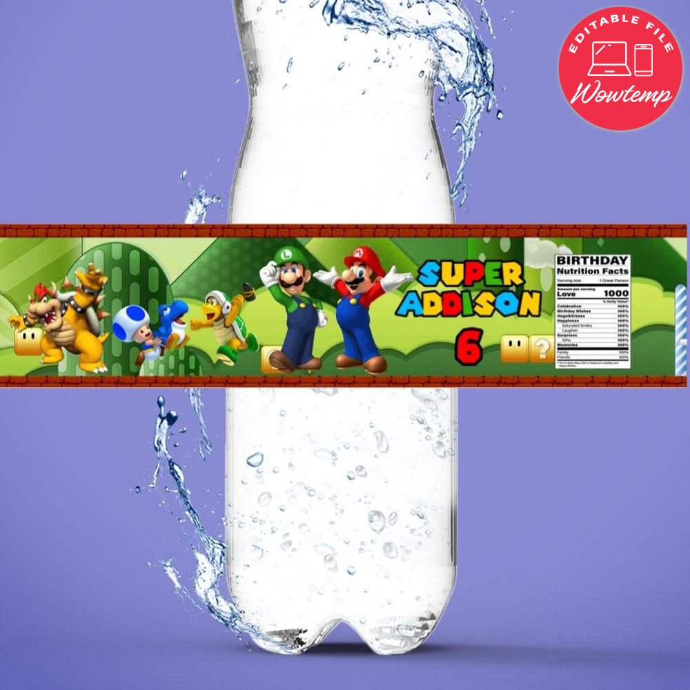 Super Mario Birthday Water Bottle Label Template DIY | Wowtemp