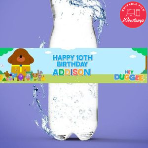 Hey Duggee Birthday Water Bottle Label Template to Print at Home Instant Download