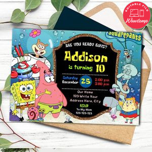 Patrick star Birthday Invitation Customizable Template Instant Download
