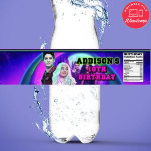Disney Zombies 2 Water Bottle Label Template to Print at Home Instant Download