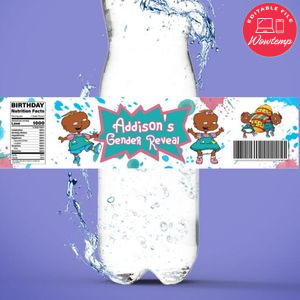 Phil and Lil African American Gender Reveal Water Bottle Label Template to Print at Home Instant Download