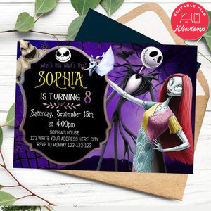 Jack and sally Birthday Invitation Customizable Template Instant Download