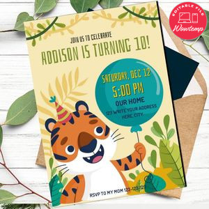 Tiger Invitation Template to Print at Home Instant Download
