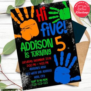 High Five Invitation Template to Print at Home Instant Download