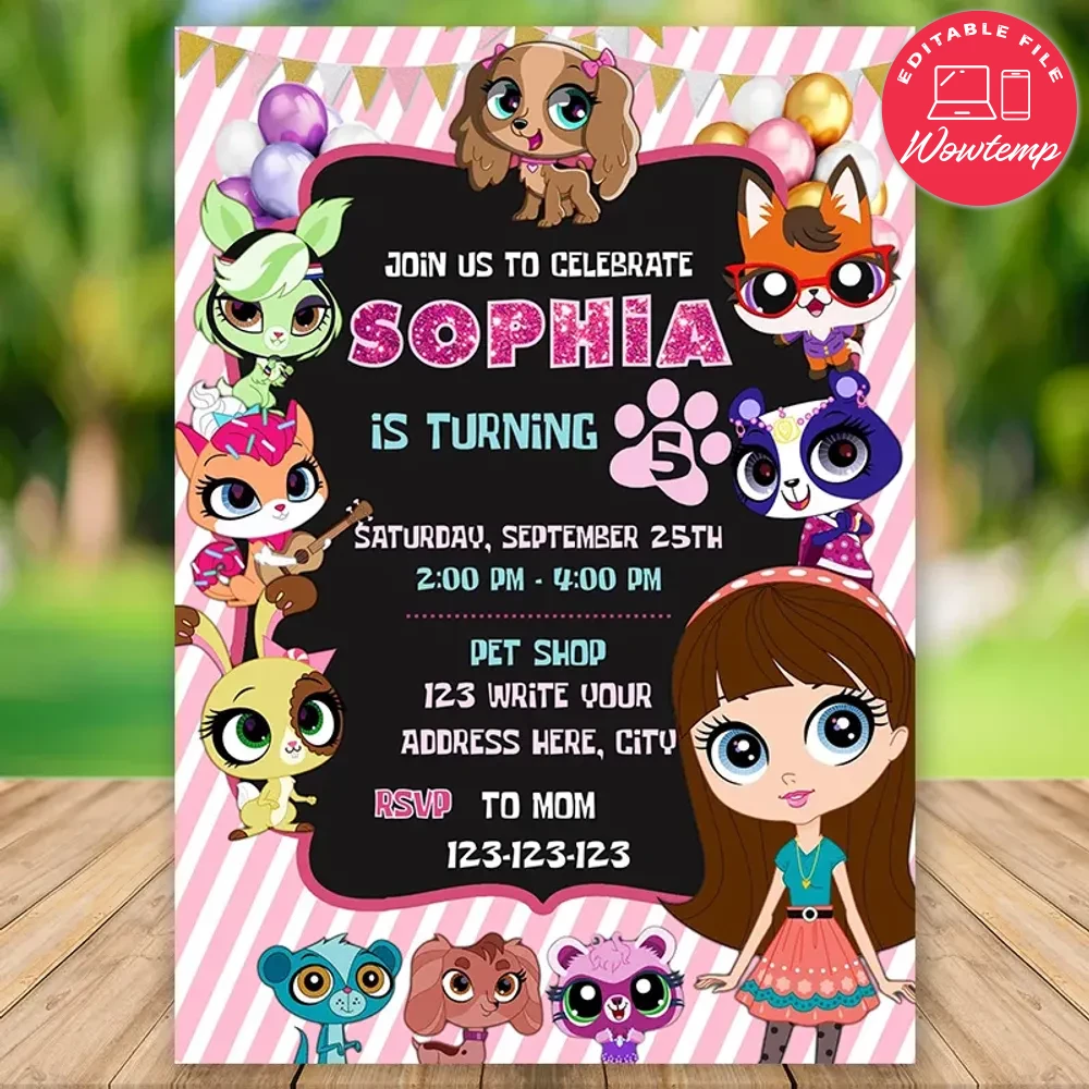 Editable Little Pet Shop Birthday Invitation Instant Download | Wowtemp