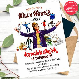 Willy Wonka Invitation Template to Print at Home Instant Download