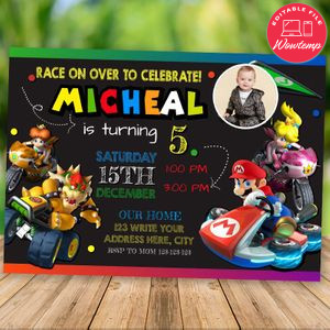 Editable RACE ON OVER - Mario Kart Invitation With Photo Instant Download