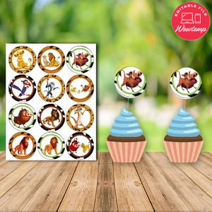 Editable 12x Lion King Cupcake Toppers Instant Download