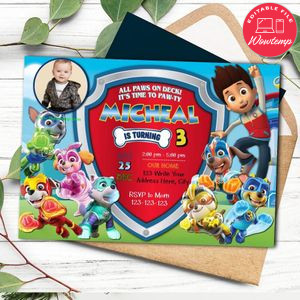 Printable Mighty Pups Paw Patrol Birthday Invitation With Picture Instant Download
