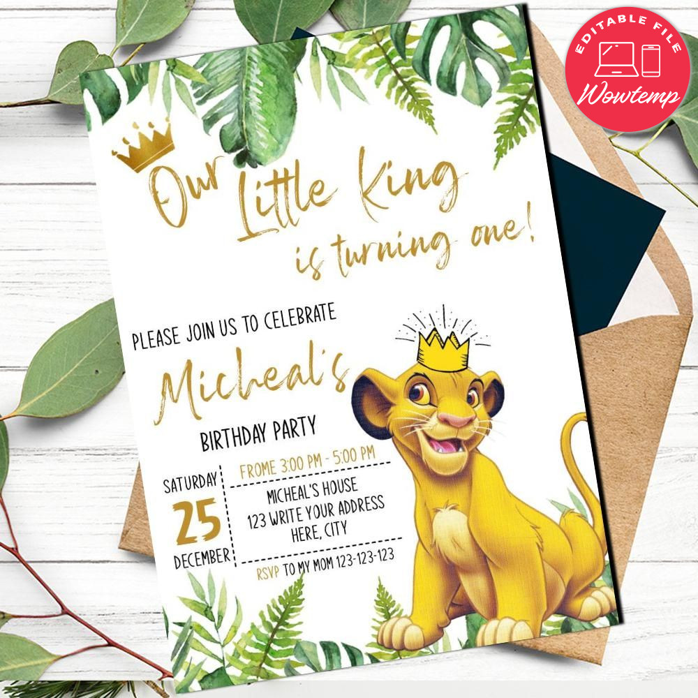 Lion King Invitation Customizable Template Instant Download | Wowtemp