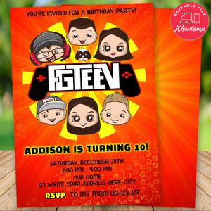 Editable Fgteev Party Invitation Instant Download