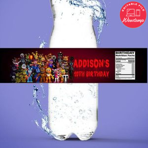 Five Nights at Freddy Water Bottle Label Template to Print at Home Instant Download