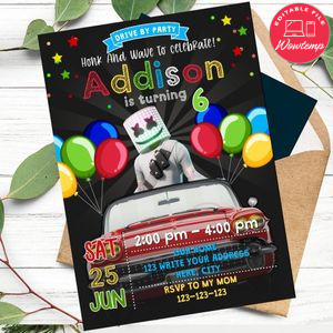 DJ Marshmello Drive By Birthday Parade Invitation Printable Instant Download