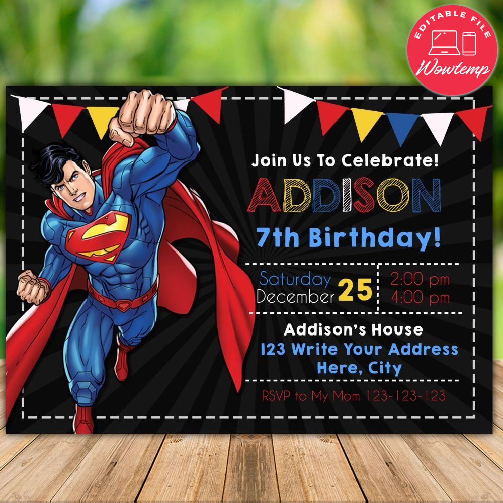 Printable Superman Birthday Flyer Instant Download