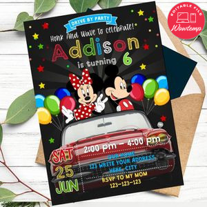 Mickey and Minnie Drive By Birthday Parade Invitation Printable Instant Download