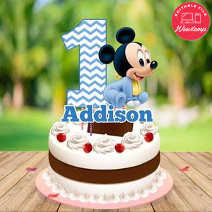 Baby Mickey Mouse Birthday Cake Topper Template Printable Instant Download