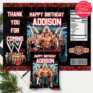 WWE Birthday Chip Bag Digital File Printable Instant Download