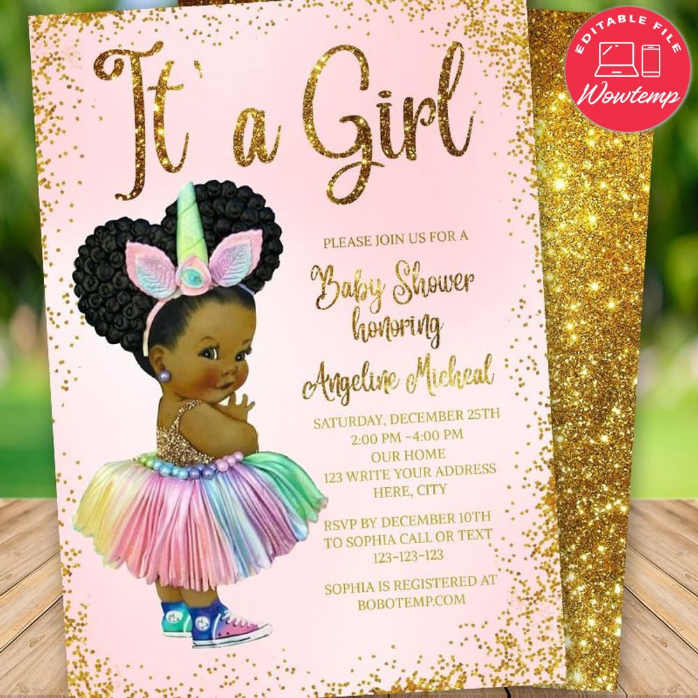 Printed - Printable African American Princess Baby Shower Invitation (envelopes included)