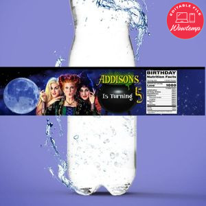 Hocus Pocus Birthday Water Bottle Label Template to Print at Home Instant Download