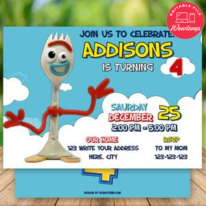 Editable Toy Story 4 Forky Birthday Flyer Instant Download