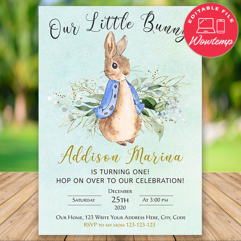 Editable Peter Rabbit Birthday Invitations For Boy DIY | Wowtemp