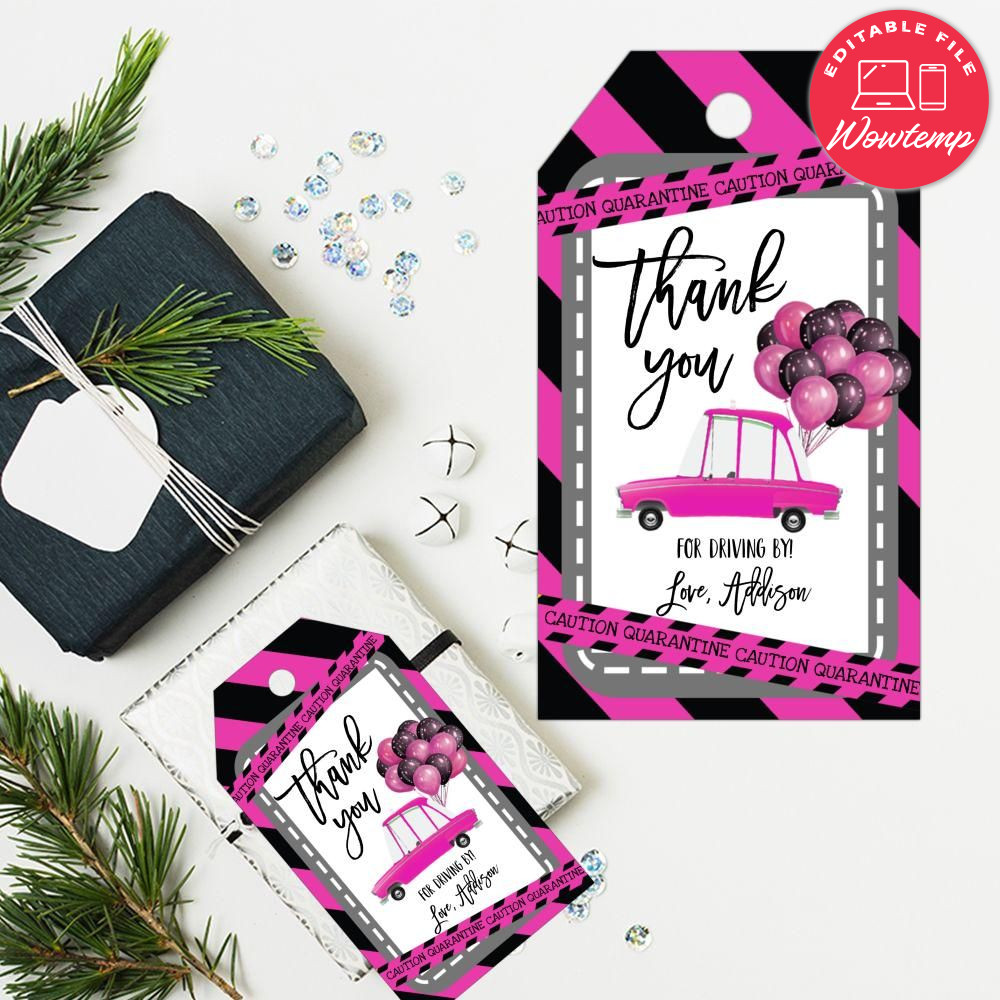 Printable Pink Drive By Birthday Parade Gift Bag Label DIY | Wowtemp