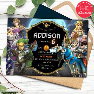 Zelda Invitation Customizable template Instant Download