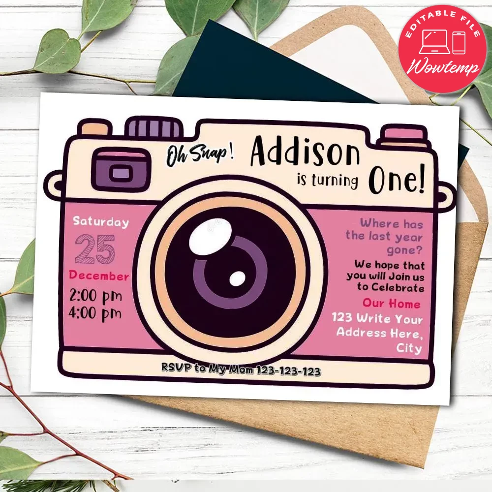 Camera Birthday Invitation Customizable Template Instant Download | Wowtemp