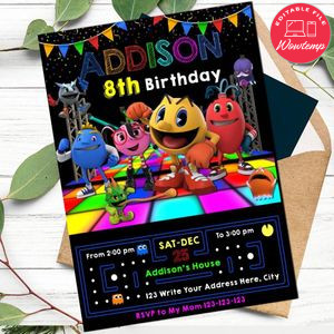 Pac man Birthday Flyer Customizable Template Instant Download