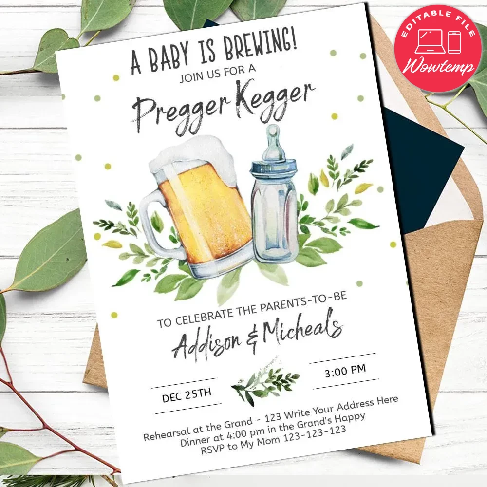 Pregger Kegger Baby Shower Invitation Template Customizable DIY | Wowtemp