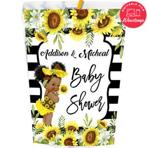 Sunflower Baby Shower Capri Sun Labels Digital File Printable Instant Download