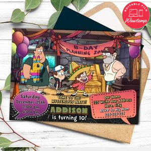 Gravity Falls Birthday Flyer Customizable Template Instant Download