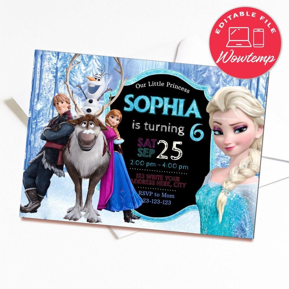 Printed - Editable Disney Princess Elsa Anna Frozen Birthday Party Invitation Digital File (envelopes included)