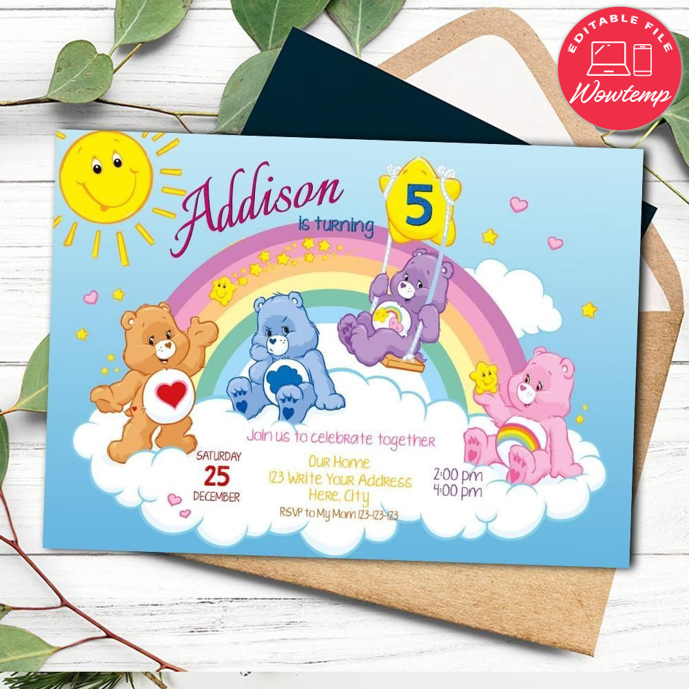 Care Bears Birthday Flyer Customizable Template Instant Download