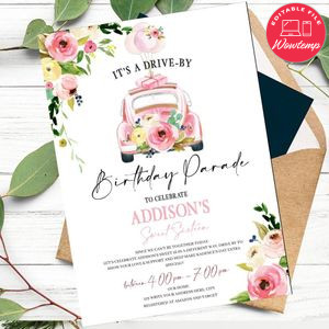 Drive By Sweet Sixteen Birthday Parade Invitation Printable Instant Download