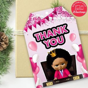 African Girl Boss Baby Thank you tag Template to Print at Home Instant Download