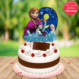 Frozen Elsa and Anna Birthday Cake Topper Template Printable Instant Download