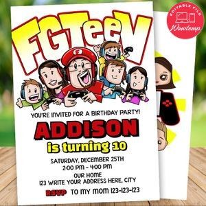Editable Fgteev Birthday Invitation Instant Download
