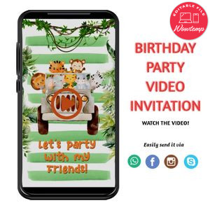 Safari Jungle Video Invitation Digital Template Customizable Instant Download