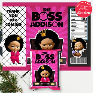 African Girl Baby Boss Birthday Chip Bag Digital File Printable Instant Download