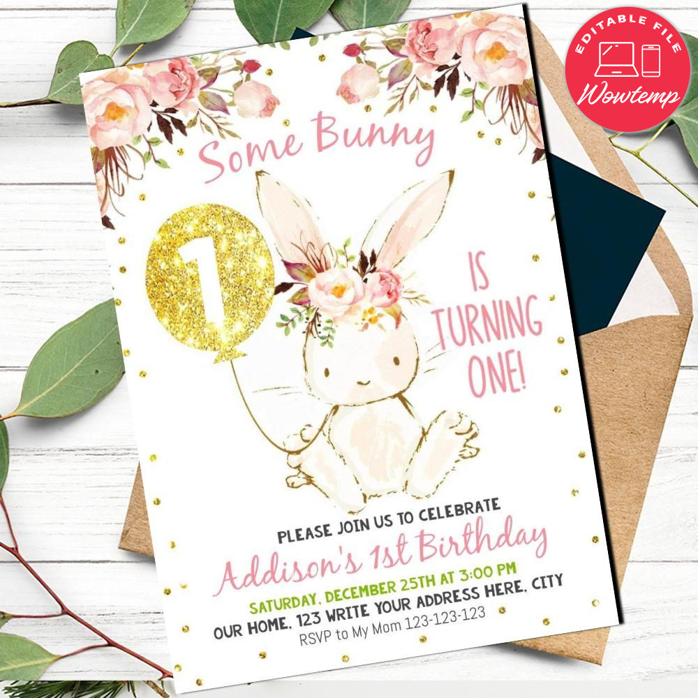Some Bunny Birthday Invitation Template Instant Download | Wowtemp