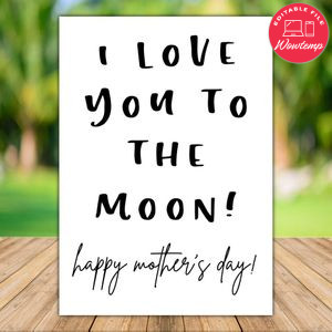 I love you to the moon Mother's Day Card Template Instant Download