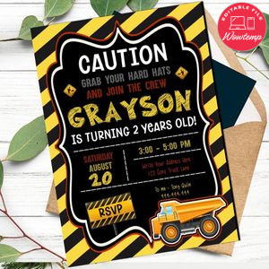 Caution Birthday Invite Template to Print at Home Instant Download