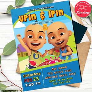Upin Ipin Invitation Template to Print at Home Instant Download