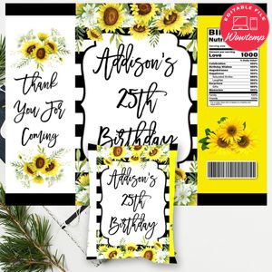 Sunflower Birthday Chip Bag Digital File Printable Instant Download