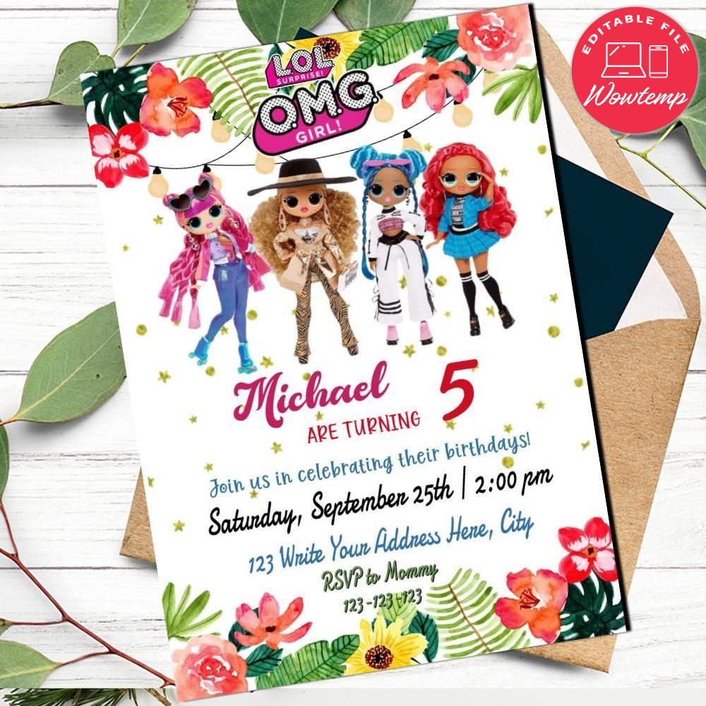 Lol Surprise Omg Birthday Flyer Template to print at home Instant Download