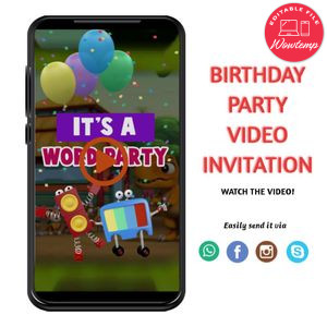 Digital Word party Customizable Mp4 Video Invitation File Template Instant Download