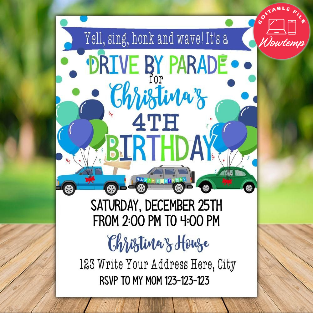 Printable Drive By Virtual Birthday Party Invitation DIY | Wowtemp