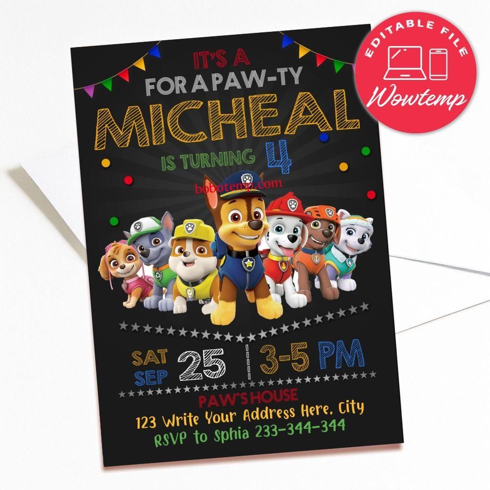 Printed - Paw Patrol Invitation, Paw Patrol Party Invitation And Free Paw Patrol Thank You Card (envelopes included)