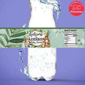 Woodland baby Shower Water Bottle Label Template to Print at Home Instant Download